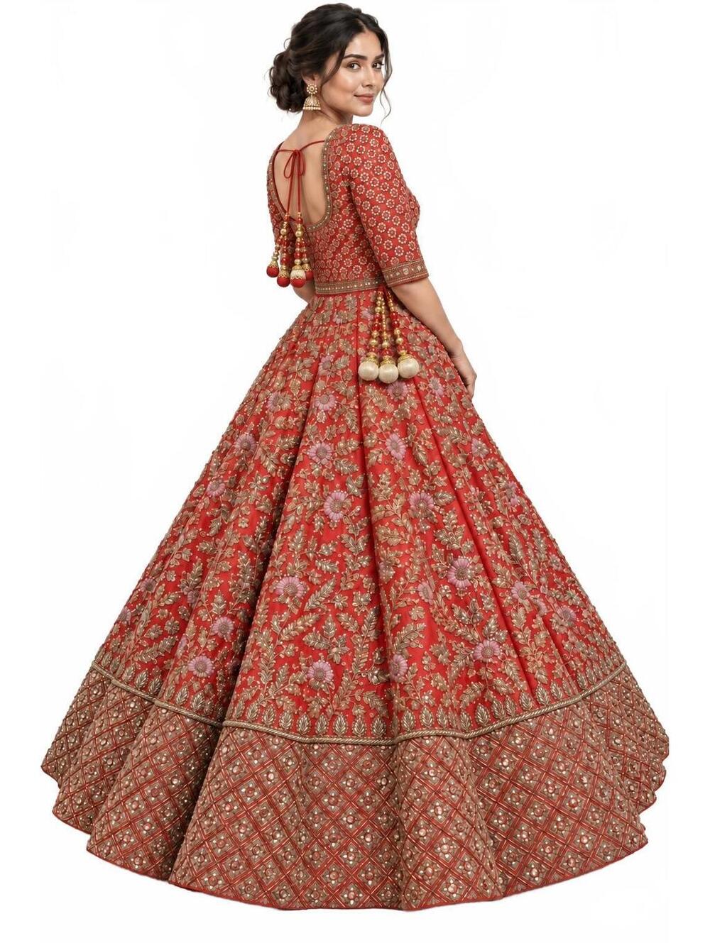 Indian Bridal Lehenga Choli Heavy Zardozi-Style Red Gold 11 lb